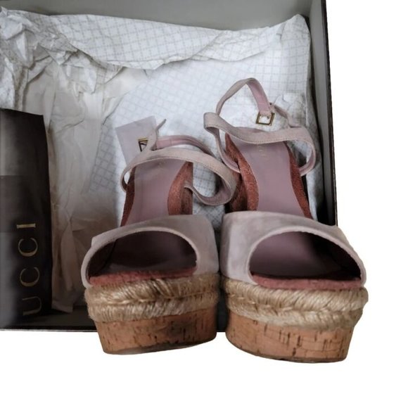 GUCCI Monogram Pattern Pink Suede Espadrilles 9.5 Pre-Loved - Picture 7 of 15